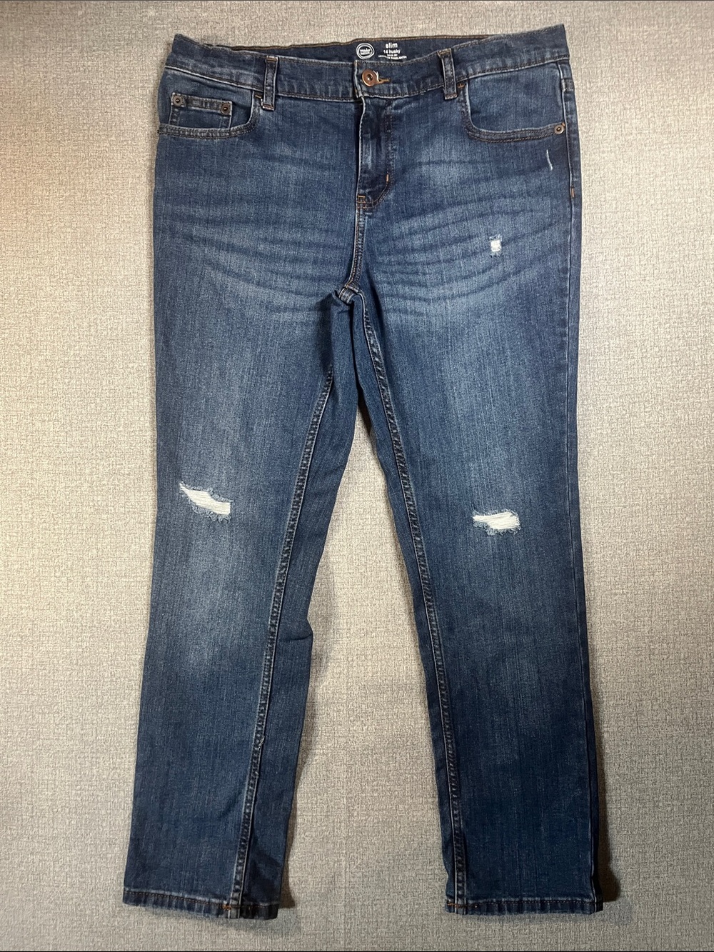 WonderNation Slim Husky Youth size 14  Blue Straight Leg Distressed Jeans, W=32